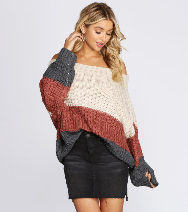 Cozy Colorblock Off The Shoulder Sweater