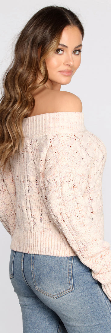 With fun and flirty details, Off The Shoulder Cable Knit Sweater shows off your unique style for a trendy outfit for the summer season!