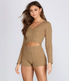 You’ll look stunning in the Cutie In Cable Knit Crop Top when paired with its matching separate to create a glam clothing set perfect for a New Year’s Eve Party Outfit or Holiday Outfit for any event!