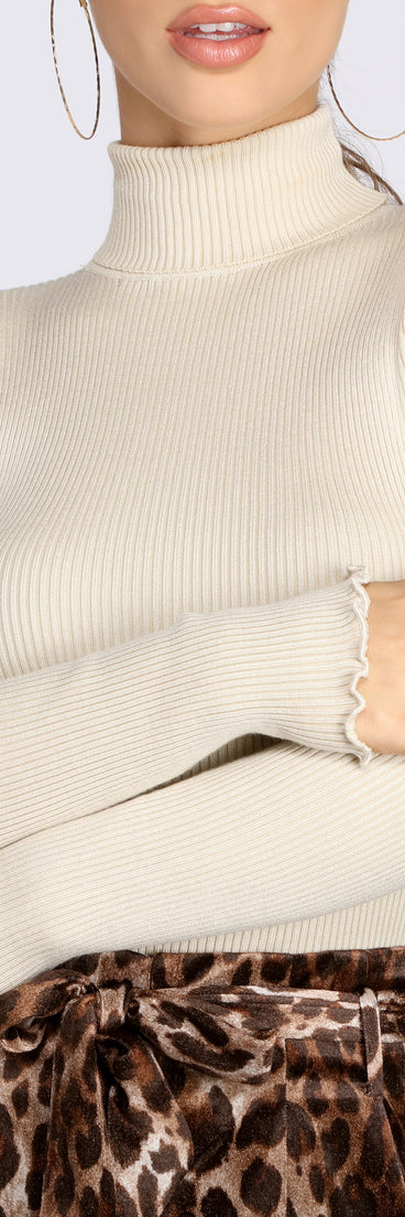 Ribbed Knit Turtleneck Top