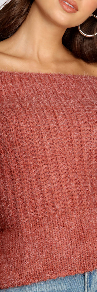 Off The Shoulder Angora Knit Sweater