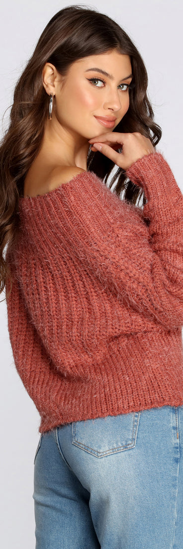 Off The Shoulder Angora Knit Sweater