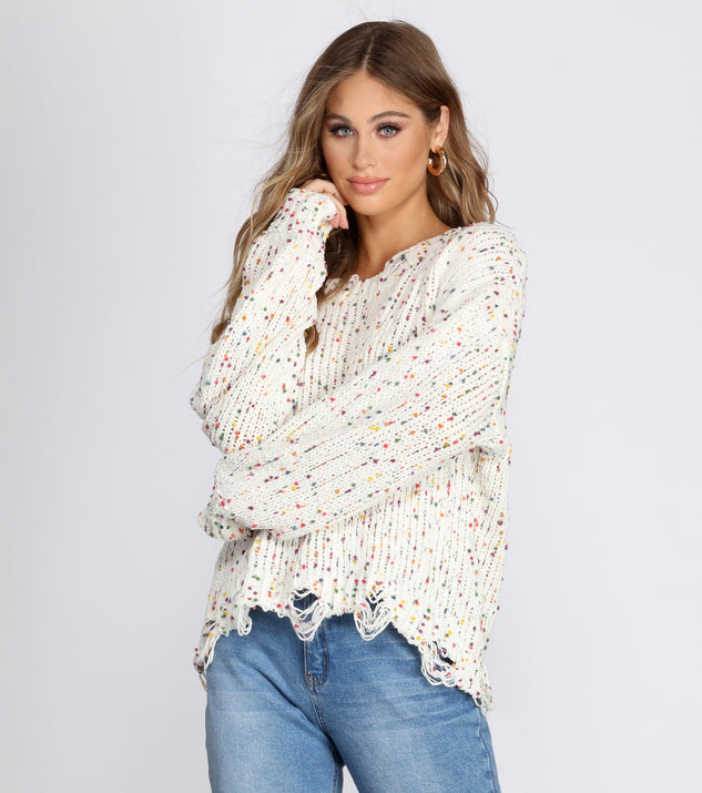 With fun and flirty details, Cozy Cute Confetti Knit Sweater shows off your unique style for a trendy outfit for the summer season!