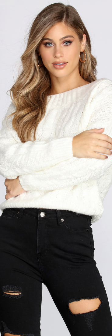 With fun and flirty details, Wide Neck Cable Knit Sweater shows off your unique style for a trendy outfit for the summer season!