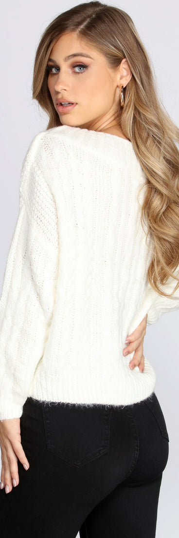 With fun and flirty details, Wide Neck Cable Knit Sweater shows off your unique style for a trendy outfit for the summer season!