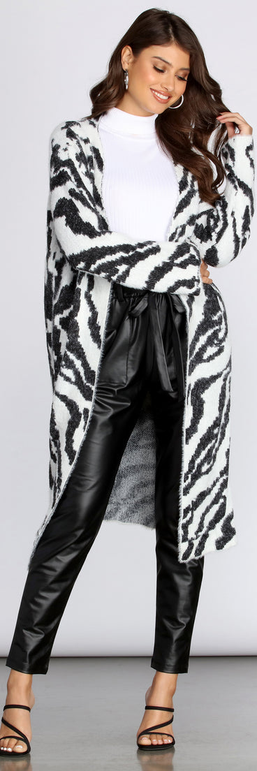 Fuzzy Zebra Print Cardigan