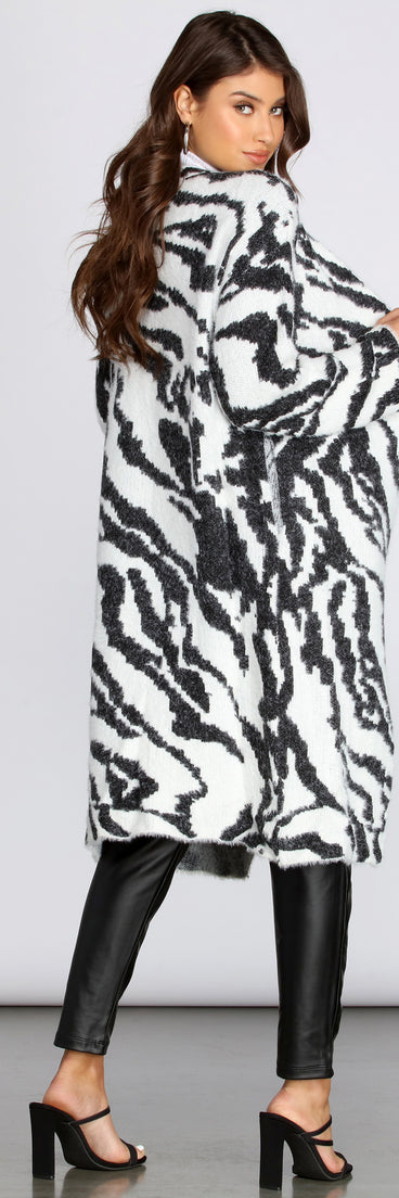 Fuzzy Zebra Print Cardigan