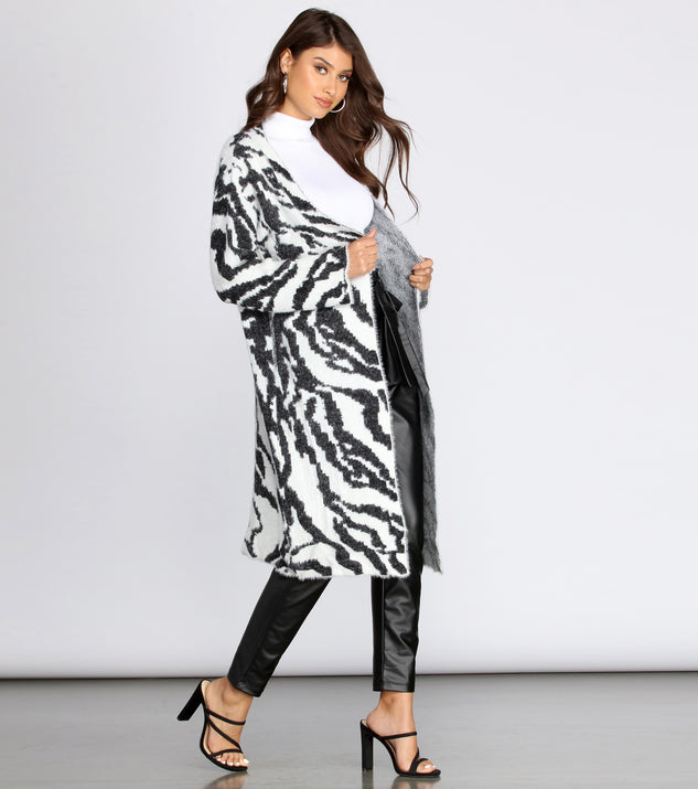 Fuzzy Zebra Print Cardigan