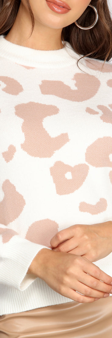 Leopard Print Crew Neck Sweater for 2022 festival outfits, festival dress, outfits for raves, concert outfits, and/or club outfits