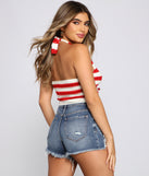 With fun and flirty details, Americana Stripes Halter Crop Top shows off your unique style for a trendy outfit for the summer season!