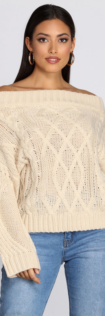 Cable Knit Off Shoulder Sweater