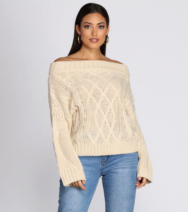 Cable Knit Off Shoulder Sweater