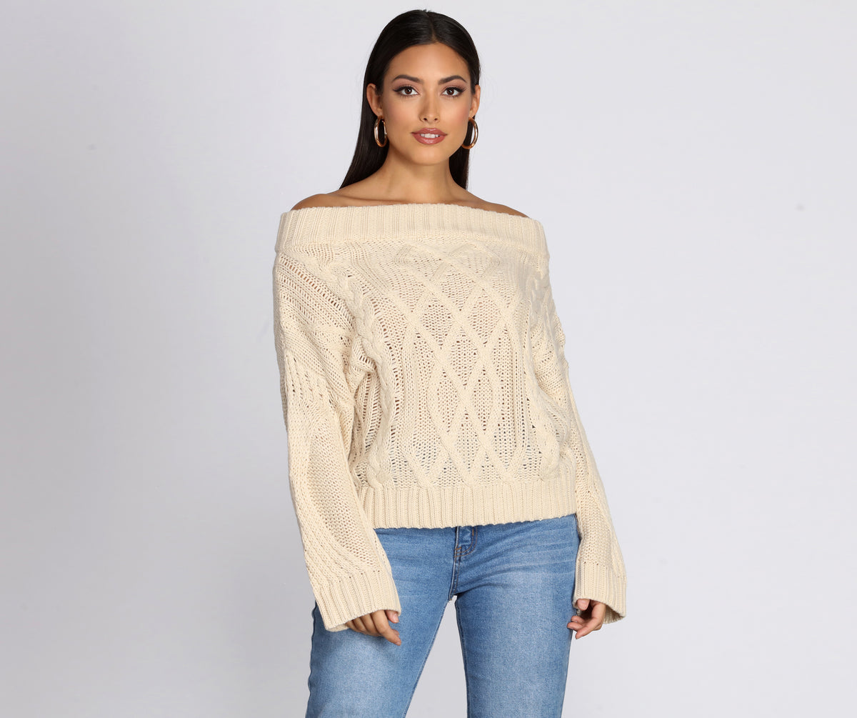 Cable Knit Off Shoulder Sweater