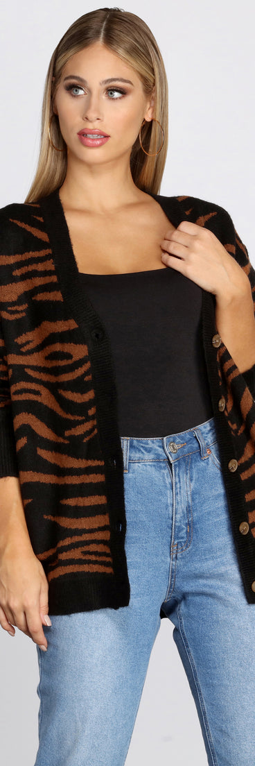 Buttoned Zebra Print Cardigan