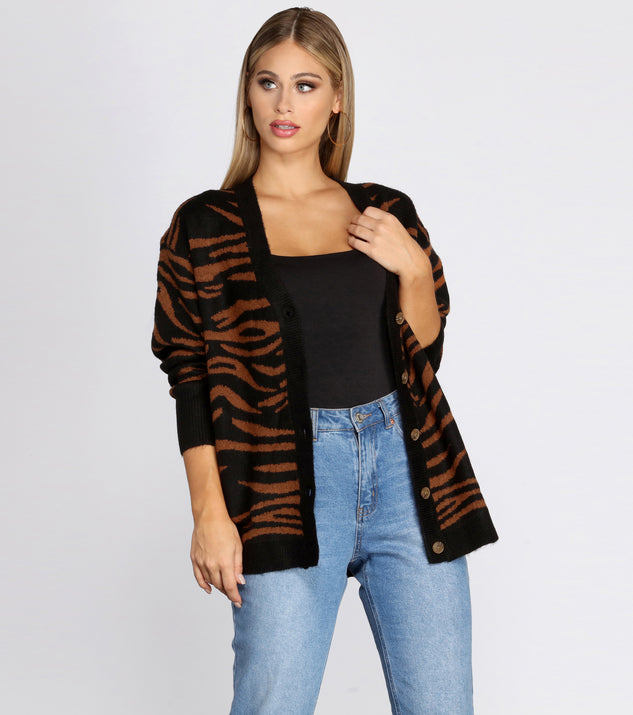 Buttoned Zebra Print Cardigan