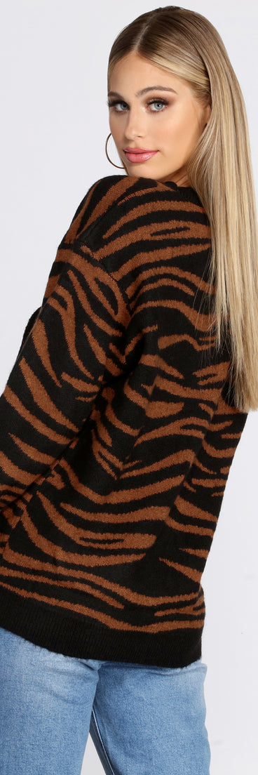 Buttoned Zebra Print Cardigan