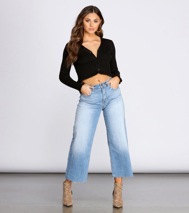 Frilly Long Sleeve Cropped Cardigan