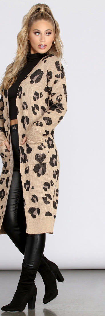 Leopard Print Long Line Cardigan for 2022 festival outfits, festival dress, outfits for raves, concert outfits, and/or club outfits
