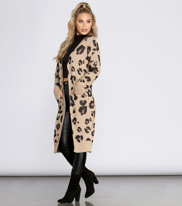 Leopard Print Long Line Cardigan for 2022 festival outfits, festival dress, outfits for raves, concert outfits, and/or club outfits