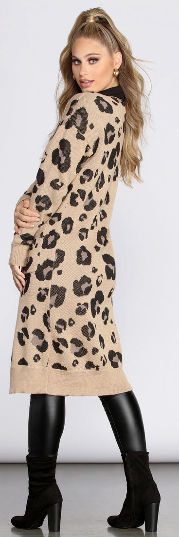 Leopard Print Long Line Cardigan for 2022 festival outfits, festival dress, outfits for raves, concert outfits, and/or club outfits