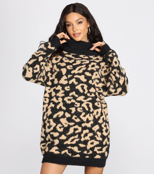 Angora Knit Leopard Print Sweater Dress Windsor