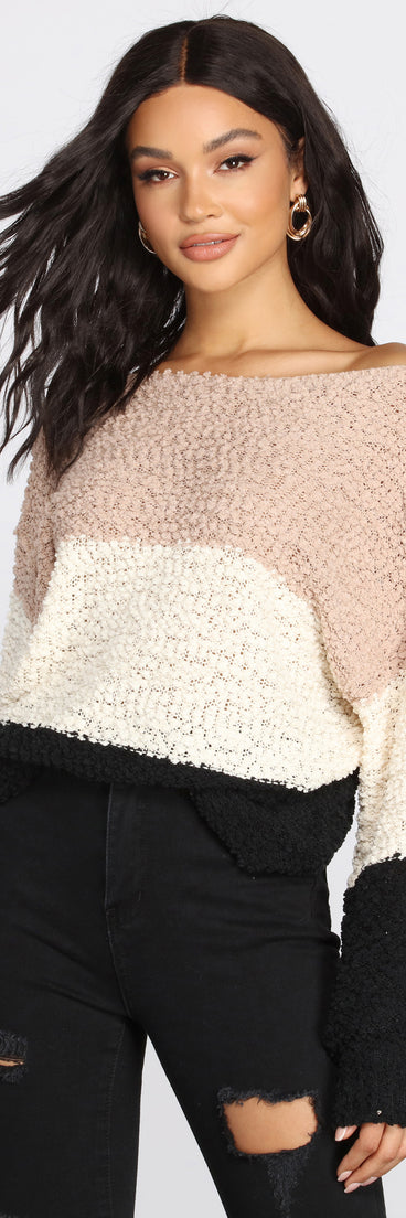 With fun and flirty details, Colorblock Popcorn Knit Sweater shows off your unique style for a trendy outfit for the summer season!