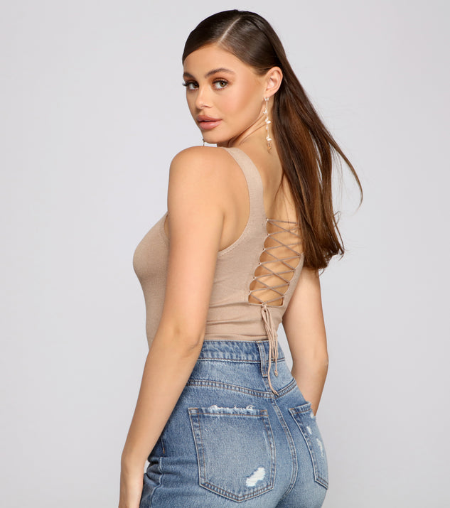 With fun and flirty details, Lace-Up Chic Sleeveless Bodysuit shows off your unique style for a trendy outfit for the summer season!