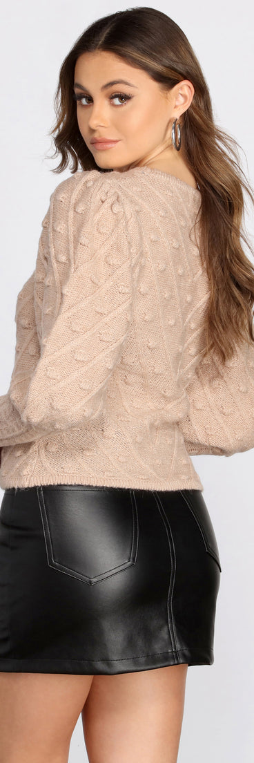 Puff Sleeve Popcorn Knit Sweater