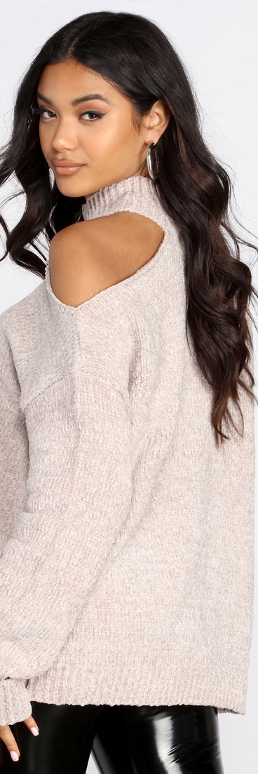 Chenille Cold Shoulder Sweater
