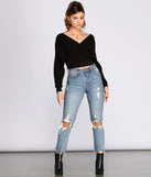 With fun and flirty details, Ribbed Knit Surplice Top shows off your unique style for a trendy outfit for the summer season!