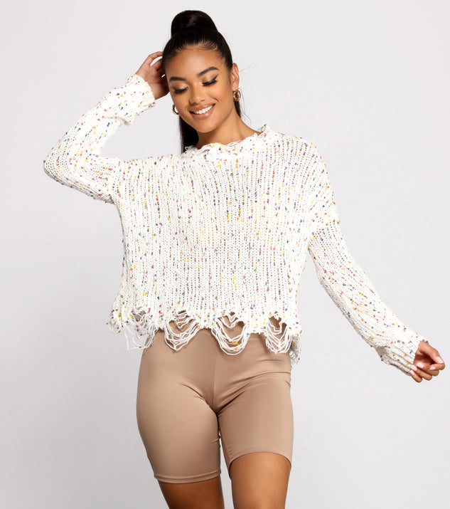 With fun and flirty details, Issa Celebration Confetti Knit Distressed Sweater shows off your unique style for a trendy outfit for the summer season!