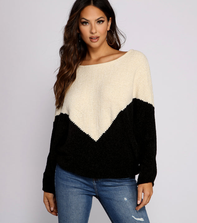 With fun and flirty details, Two Tone Chenille Boat Neck Sweater shows off your unique style for a trendy outfit for the summer season!