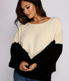 With fun and flirty details, Two Tone Chenille Boat Neck Sweater shows off your unique style for a trendy outfit for the summer season!
