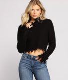 With fun and flirty details, Destructed Mock Neck Cropped Sweater shows off your unique style for a trendy outfit for the summer season!