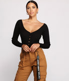 With fun and flirty details, Ribbed Knit Henley Button-Front Bodysuit shows off your unique style for a trendy outfit for the summer season!