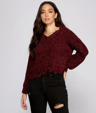 With fun and flirty details, Distressed And Chic Chenille Sweater shows off your unique style for a trendy outfit for the summer season!