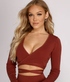 With fun and flirty details, Keeping Knit Casual Wrap Crop Top shows off your unique style for a trendy outfit for the summer season!
