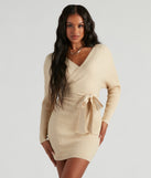 Ribbed Knit Tie-Front Mini Sweater Dress