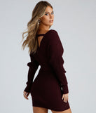 Ribbed Knit Tie-Front Mini Sweater Dress