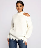 With fun and flirty details, Distressed Cold Shoulder Crew Neck Sweater shows off your unique style for a trendy outfit for the summer season!