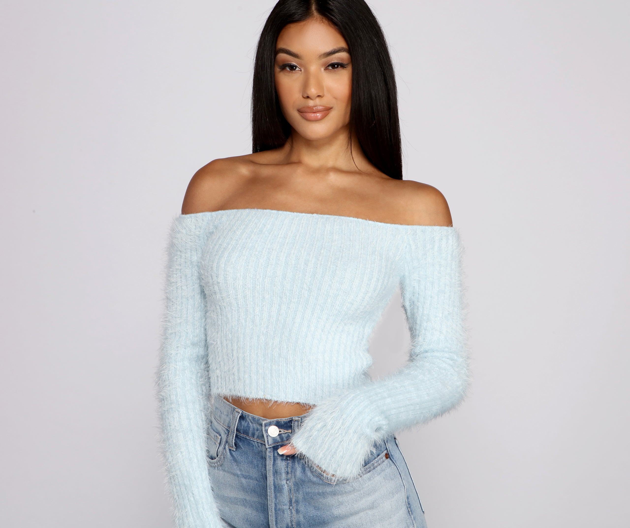 Off The Shoulder Ribbed Eyelash Knit Sweater | Windsor