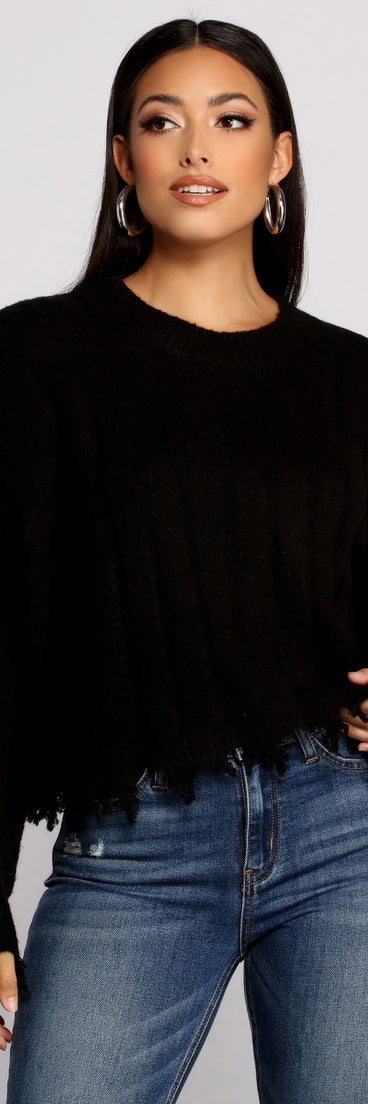 With fun and flirty details, Destructed Knit Long Sleeve Cropped Sweater shows off your unique style for a trendy outfit for the summer season!