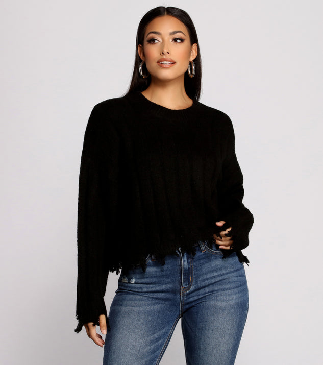 With fun and flirty details, Destructed Knit Long Sleeve Cropped Sweater shows off your unique style for a trendy outfit for the summer season!
