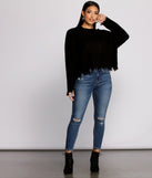 With fun and flirty details, Destructed Knit Long Sleeve Cropped Sweater shows off your unique style for a trendy outfit for the summer season!