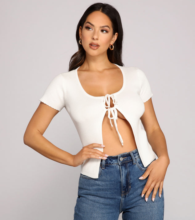 Ribbed tie sales front crop cardigan