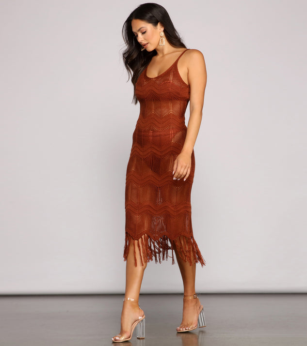Boho-Chic Crochet Midi Dress is a trendy pick to create 2023 festival outfits, festival dresses, outfits for concerts or raves, and complete your best party outfits!