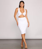 Twist of Style Cutout Midi Dress helps create the best bachelorette party outfit or the bride's sultry bachelorette dress for a look that slays!