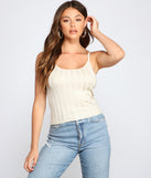 With fun and flirty details, Keeping Knit Real Ribbed Knit Cami shows off your unique style for a trendy outfit for the summer season!