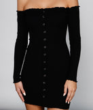 Off-The-Shoulder Ribbed Knit Mini Dress