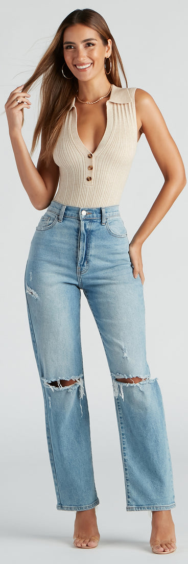 With fun and flirty details, Instant Classic Collared Knit Bodysuit shows off your unique style for a trendy outfit for the summer season!